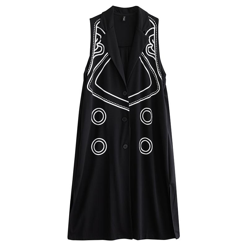 Palton lung casual vintage negru din bumbac fără mâneci plus size pentru femei, îmbrăcăminte exterioară de toamnă, vară, primăvară