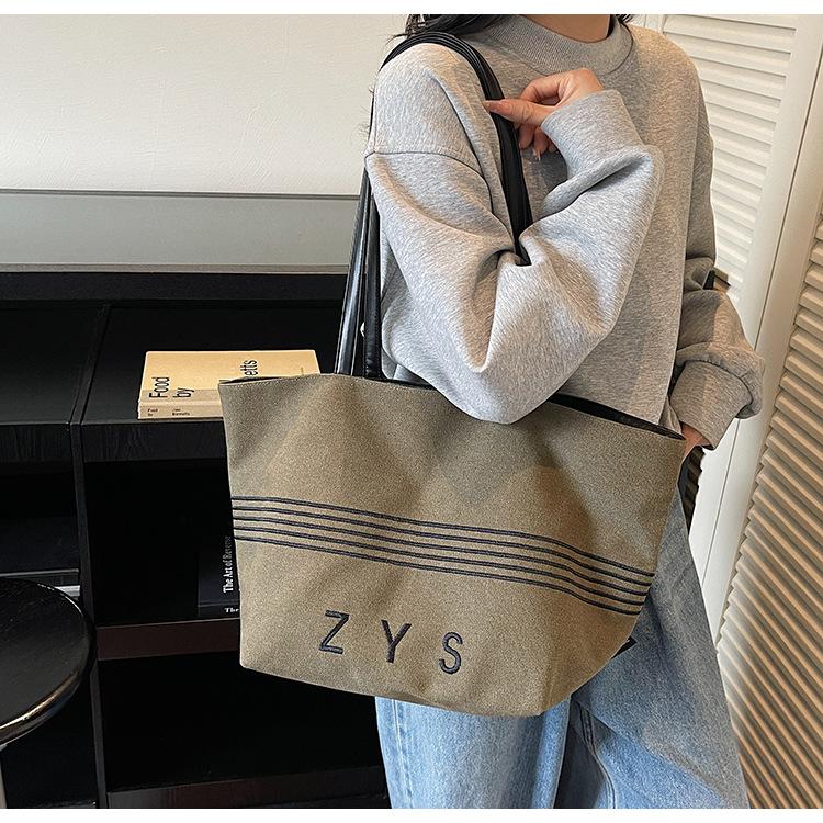 Striped Canvas Bag Women's Large-capacity New Autumn and Winter Versatile Simple Shoulder Bag College Student