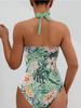 Printed Tie Back High Waist One Piece Sexy Bikini Swimsuit Women Fashion Elegant Beach Vacation Wear
