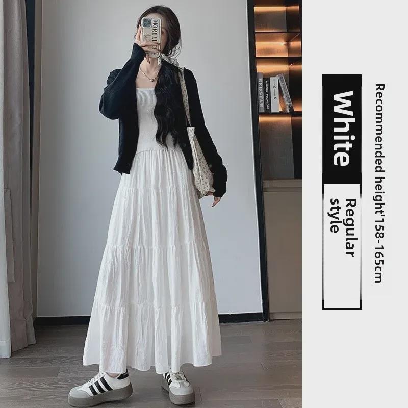 

Белая юбка миди с высокой талией для женщин - корейский стиль, облегающий крой, эластичная резинка на талии One Size