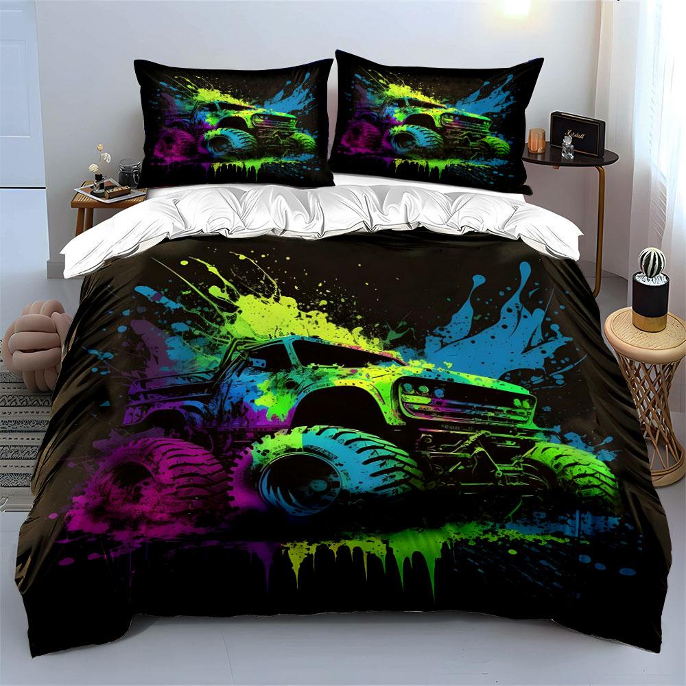 Vibrant Monster Truck Art Printed Duvet Cover Set1 Duvet Cover+2 Pillowcasemulti Size Bedroom Bedding Decor Luxury Gifts