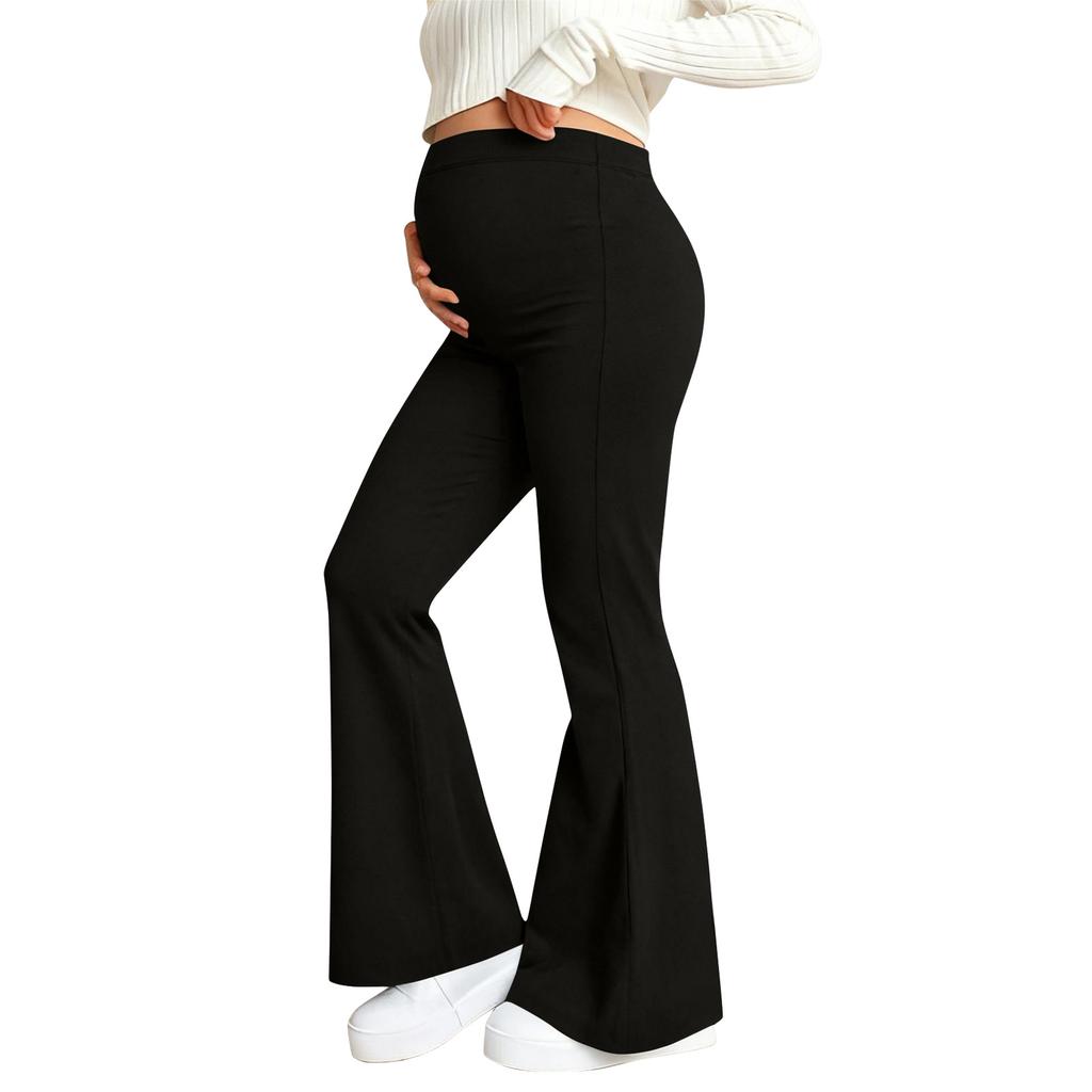 Pantaloni de yoga pentru maternitate, Cu buzunar pe burtă, Pantaloni elastici cu picior larg pentru lucru/casual, Pantaloni lounge pentru maternitate