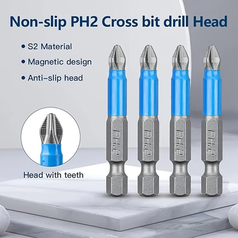Magnetic Cross Head Drill Bits,Anti-Slip PH1 PZ1 PH2 PZ2 PH3 PZ3 50mm Length with Teeth,1/4" Hex Shank Single Head for Electric Screwdriver Drill