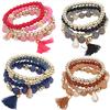 4Pcs/Set Women Ethnic Multilayer Resin Beads Tassels Cuff Bracelets Fashion Jewelry