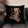 Japanese Style Samurai Cat Cushion Cover Natural Linen Organic Fabric DoubleSided Printing Sofa Home Decor Gift Pillow Case