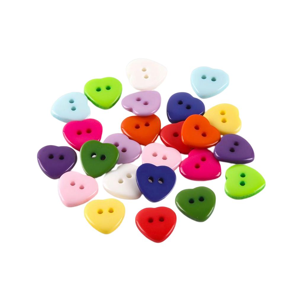 

100 Pieces Heart Shape Plastic Buttons Knitting Sewing Fastener Mixed Color Button with 2 Holes DIY Connector for