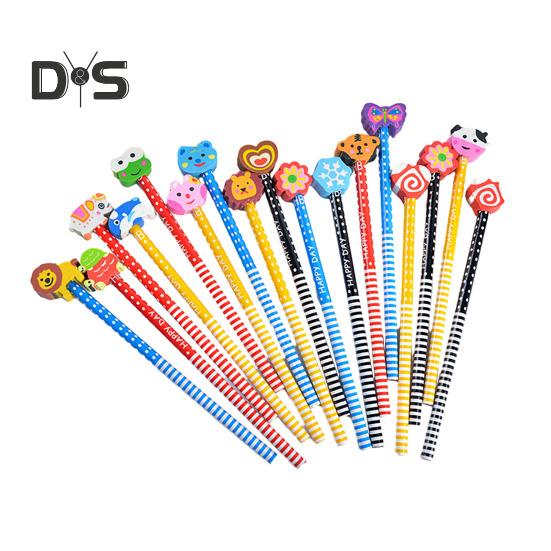 

20/30/40 шт. разноцветных полосатых карандашей с ластиками в виде мультяшных животных, детские деревянные карандаши для школы 20PCS
