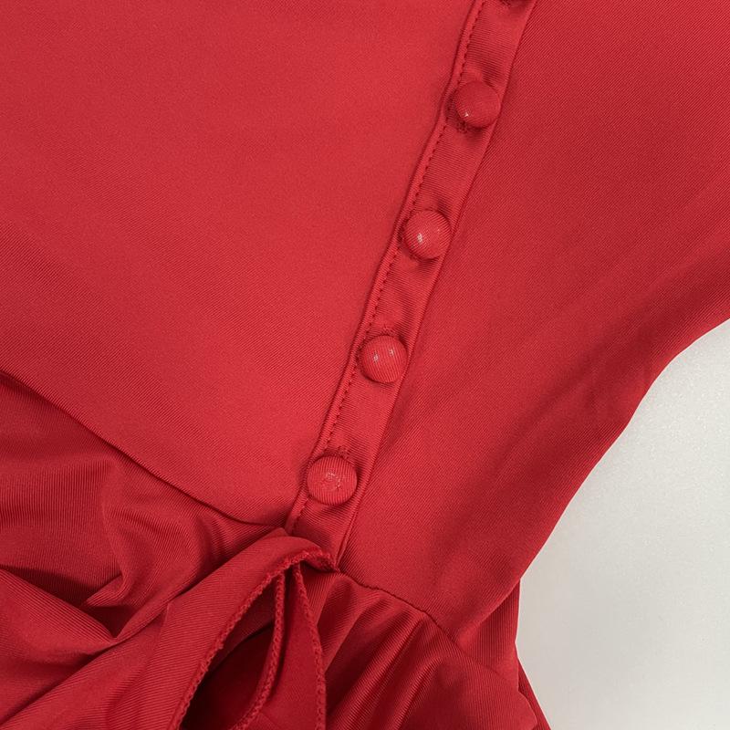 2025 Sommer Ausgestellte Ärmel Geraffte Taille Tief ausgeschnitten Sexy Kleid für Frauen