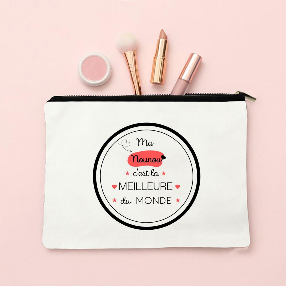 Merci Nounou Print Cosmetic Bag Women Neceser Makeup Bags Canvas Zipper Pouch Travel Toiletries Organizer Thanks Gift for Nounou