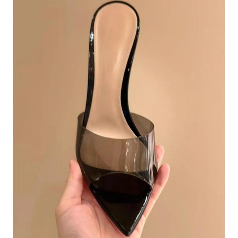 Fashion New Style Summer Women's High-heeled Sandals Transparent High-heeled Slippers Stiletto Pointed Toe Slip-on High-heeled Sandals