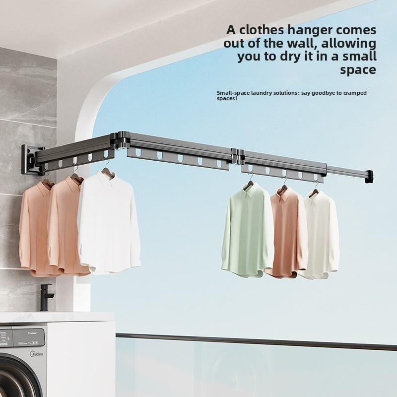 Modern Aluminum Alloy Wallmounted Folding Clothes Drying Rack With Extendable Rod For Indoor And Balcony Use