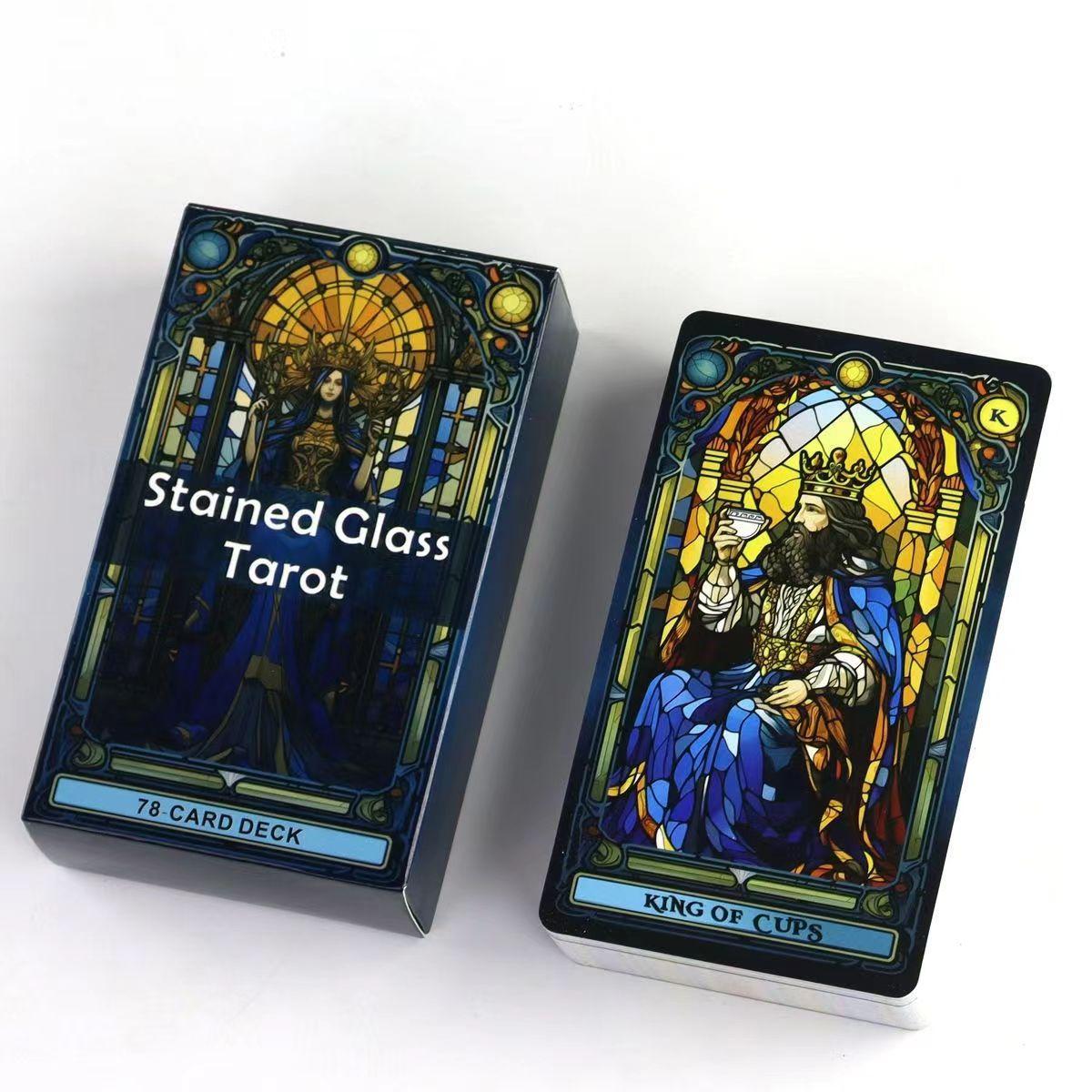 Buntglas Tarot Ein 78-Karten-Deck Karten Spiele Divination Familienparty Desktop-Spiel Tarotkarten Brettspiel Englische Version gray