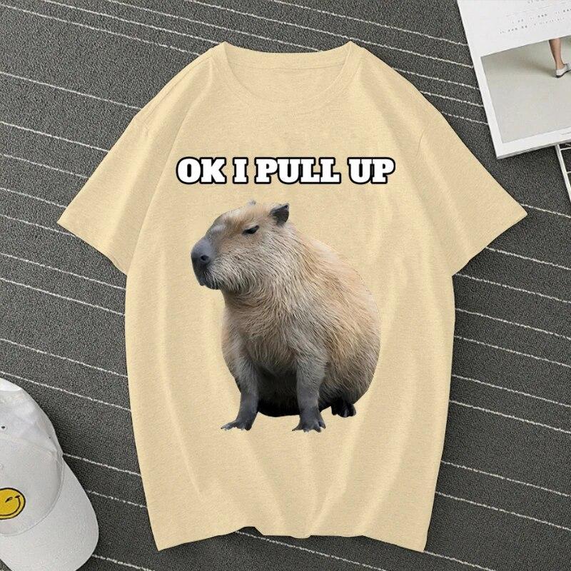 OK I PULL UP Capybaras Camiseta de verano de gran tamaño Camisetas de manga corta Ropa de calle Camiseta de capybaras Camiseta unisex para mujer Camiseta unisex