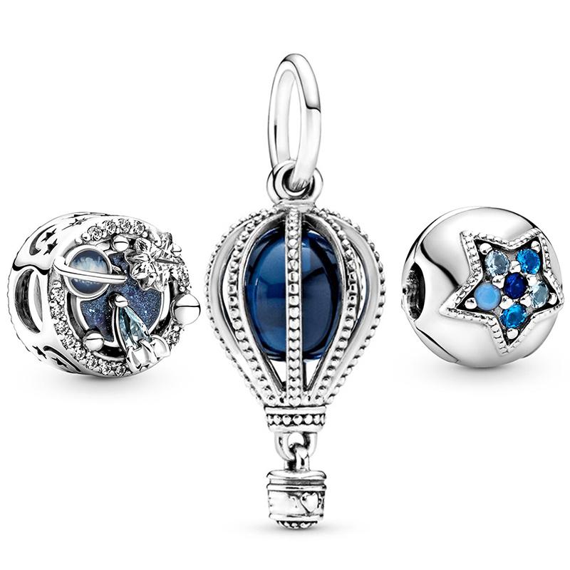 3pcs /Lot Blue Enamel Globe Charms Beads Star Pendant Fit Diy Brand Charm Bracelets Necklaces For Women Fashion Jewelry Making