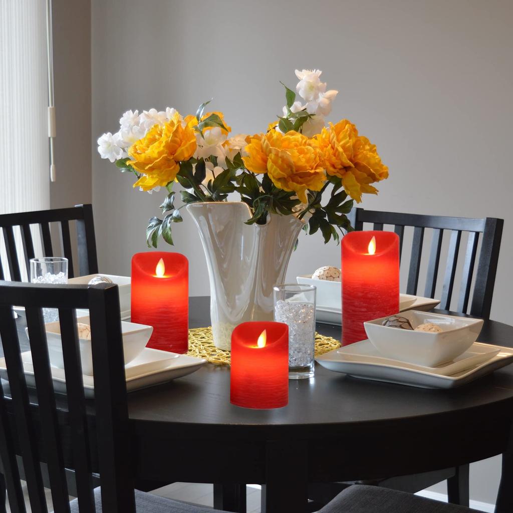 AnnTec LED Candle Light, Red, 3-Piece Set, Flickers Like a Real Flame, Warm Light, Flameless, Safe, Energy-Saving, Includes Remote Control,