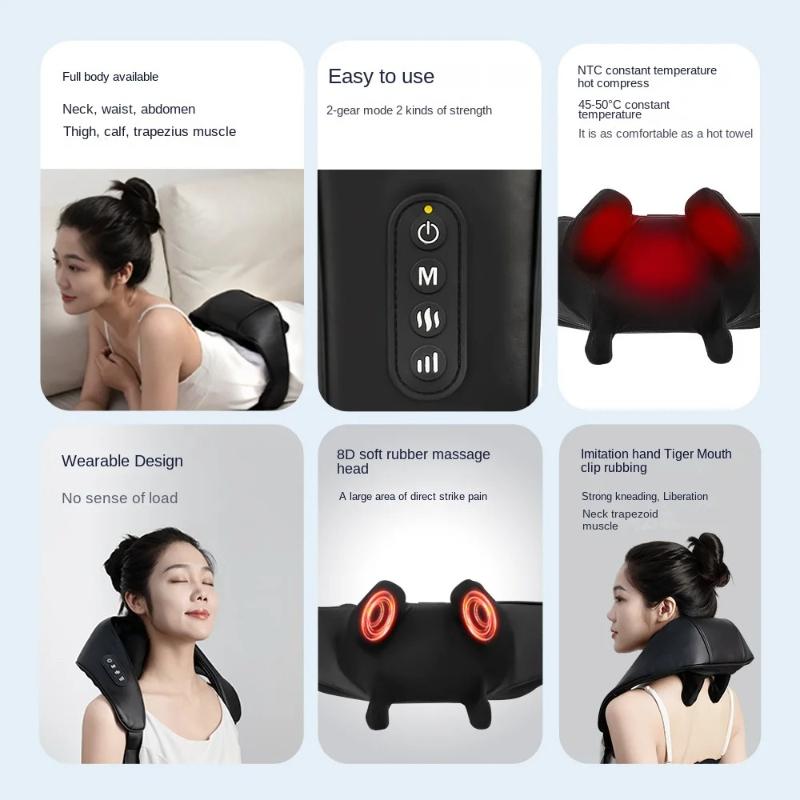 New USB Charging Cervical Massager with Trapezius Muscle Shoulder Neck Waist Back Massage Shawl Neck Kneading Full Body Massager
