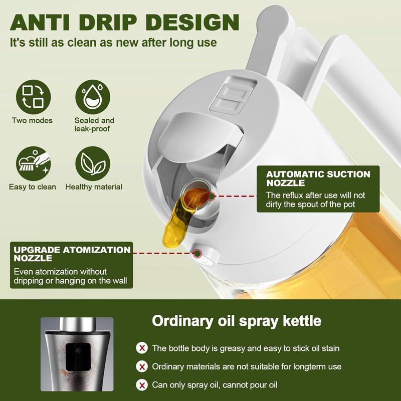2 In 1 Spray for Olive Oil Spray Sprayer Dispenser Bottle Comfortable Handle Design for Barbecue Air Frying Pan Oven Camping