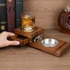 Rustic Wooden Ashtray with Whiskey Glass Holder & Drawer, Natural Wood Ash Tray Outdoor for Indoor Outdoor, Heat Resistant Holder, Birthday Gifts Men