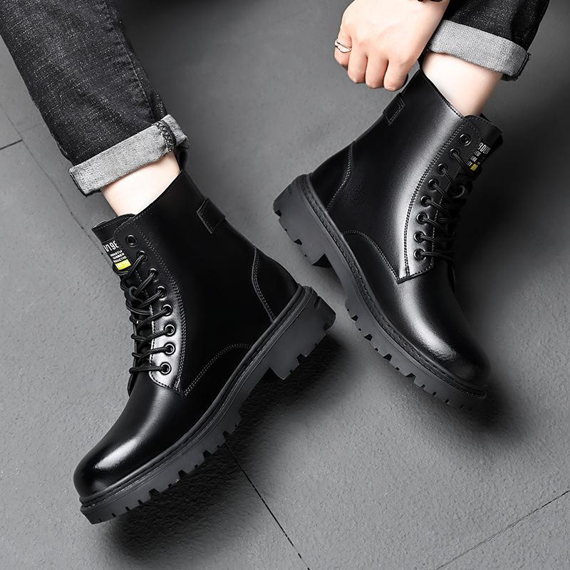 Men's shoes Martin boots Men's British style high-top locomotive boots Winter velvet knight mid-top leather boots 2025
