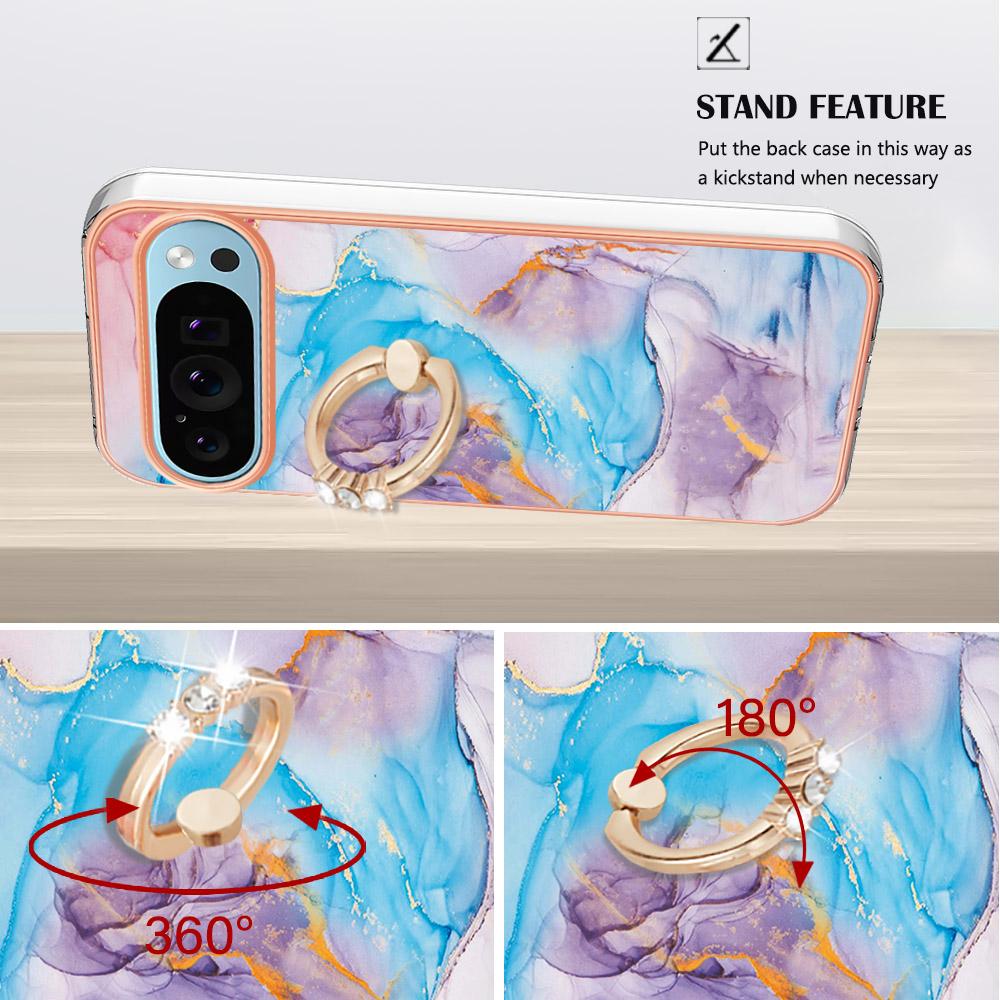 For Google Pixel 9/Pixel 9 Pro Case with Ring Kickstand IMD Marble Pattern TPU Back Cover