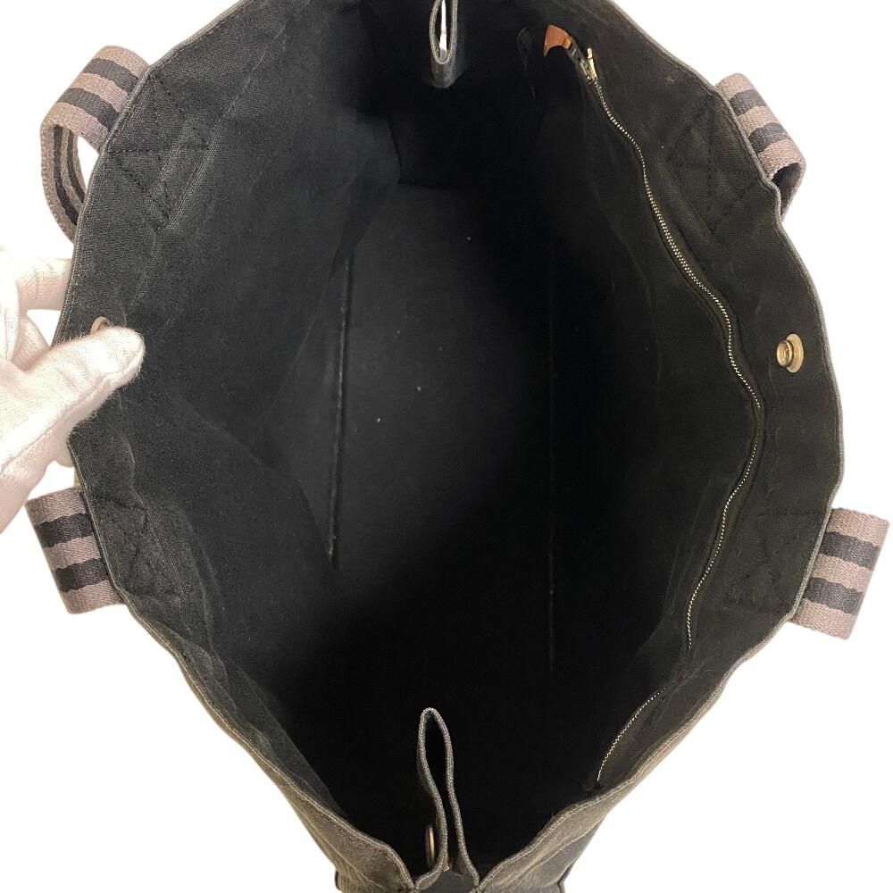 Hermes Stripe Canvas Fool Toe Tote GM Tote Bag Black Canvas Unisex Used