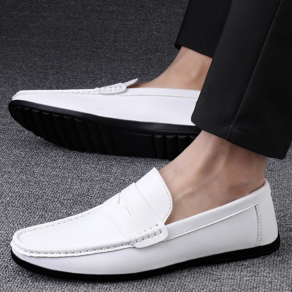 Sommer Herrenschuhe Business Casual Schuhe, Atmungsaktive Lederschuhe Leichte Herren Sojabohnenschuhe, Übergröße Schuhe Mode Weiße Schuhe