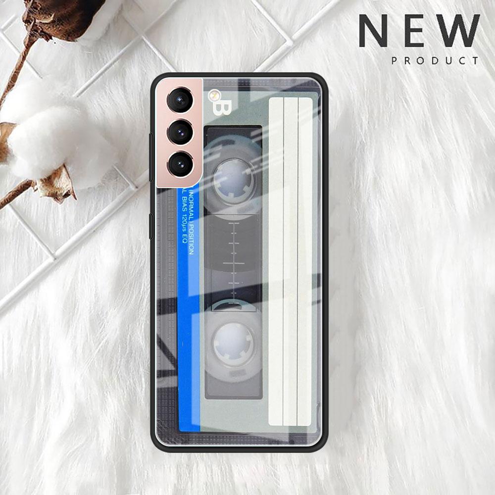 Magnetic Radio Tape Cassette Glass Case For Samsung Galaxy S22 S20 FE S21 Plus Phone Cover S10 5G S9 Note 20 Ultra 10 Lite Shell