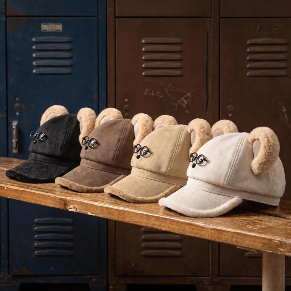 Cartoon Bear Baseball Hat Suede Beret Hat Kawaii Octagonal Cap