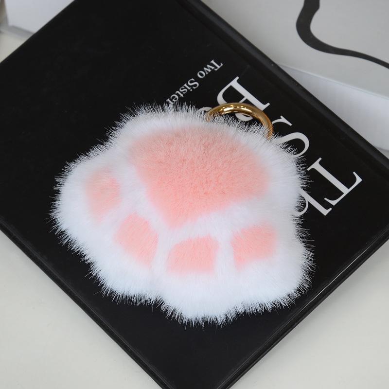 Imitation Mink Fur Cat Paw Keychain – Plush Girly Faux Fur Bag Charm