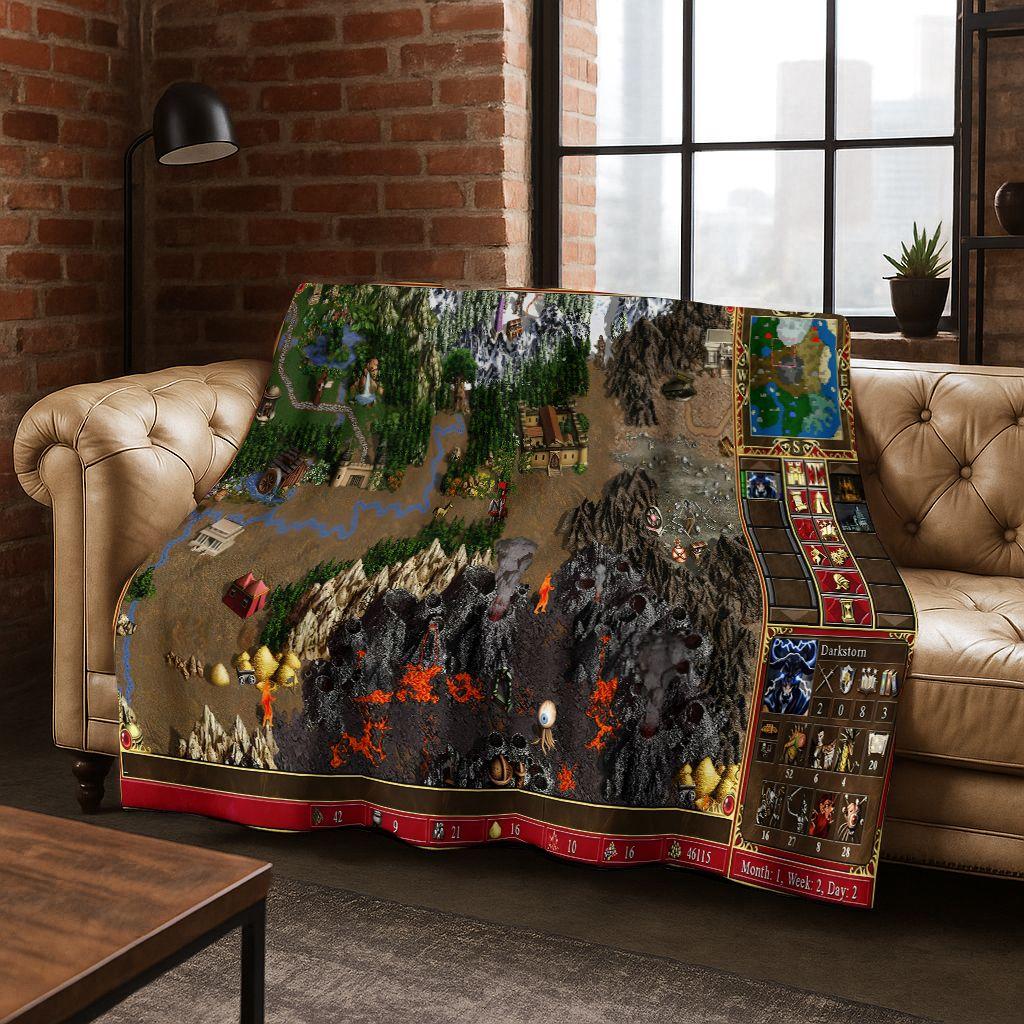 Retro Heroes of Might and Magic Map Games Art Flannel Blanket,Cozy Soft Throw Blanket for Home Bedroom Bed Sofa Cover Gift kids