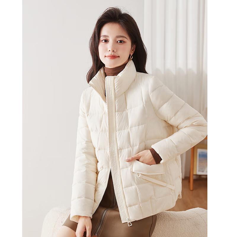 Fengxun Lightweight Women's Short Stand-Collar White Duck Down Jacket