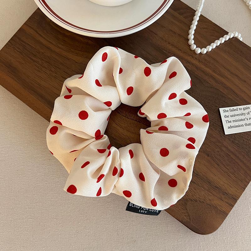 

New Year Polka Dot White Red Scrunchies Student Girls Hair Ties Ropes Women Low Ponytail Holder Large Elastic Hair Bands белый
