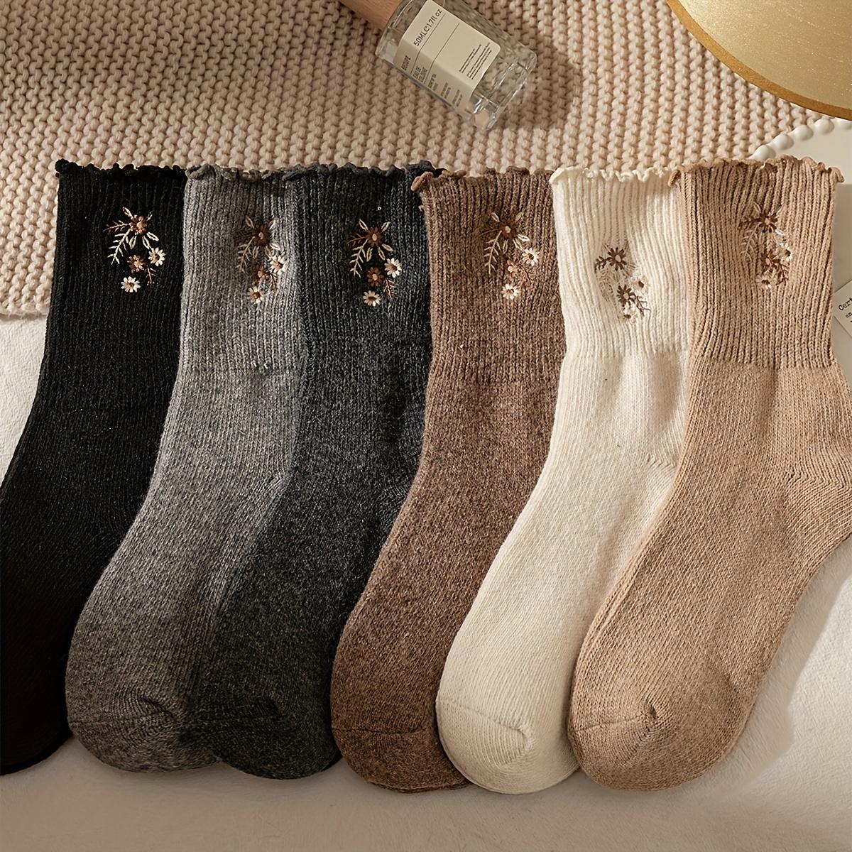 

6 пар мягких и уютных носков с цветочной вышивкой, удобные женские чулки и чулочно-носочные изделия с отделкой в виде салата для тепла 6 Pairs