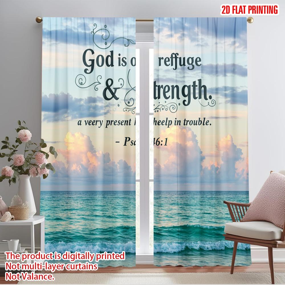 2pcs 2D Flat Printing Drapes God Refuge Strength Ocean Polyester Without Electricity Holiday Decorations for Holiday