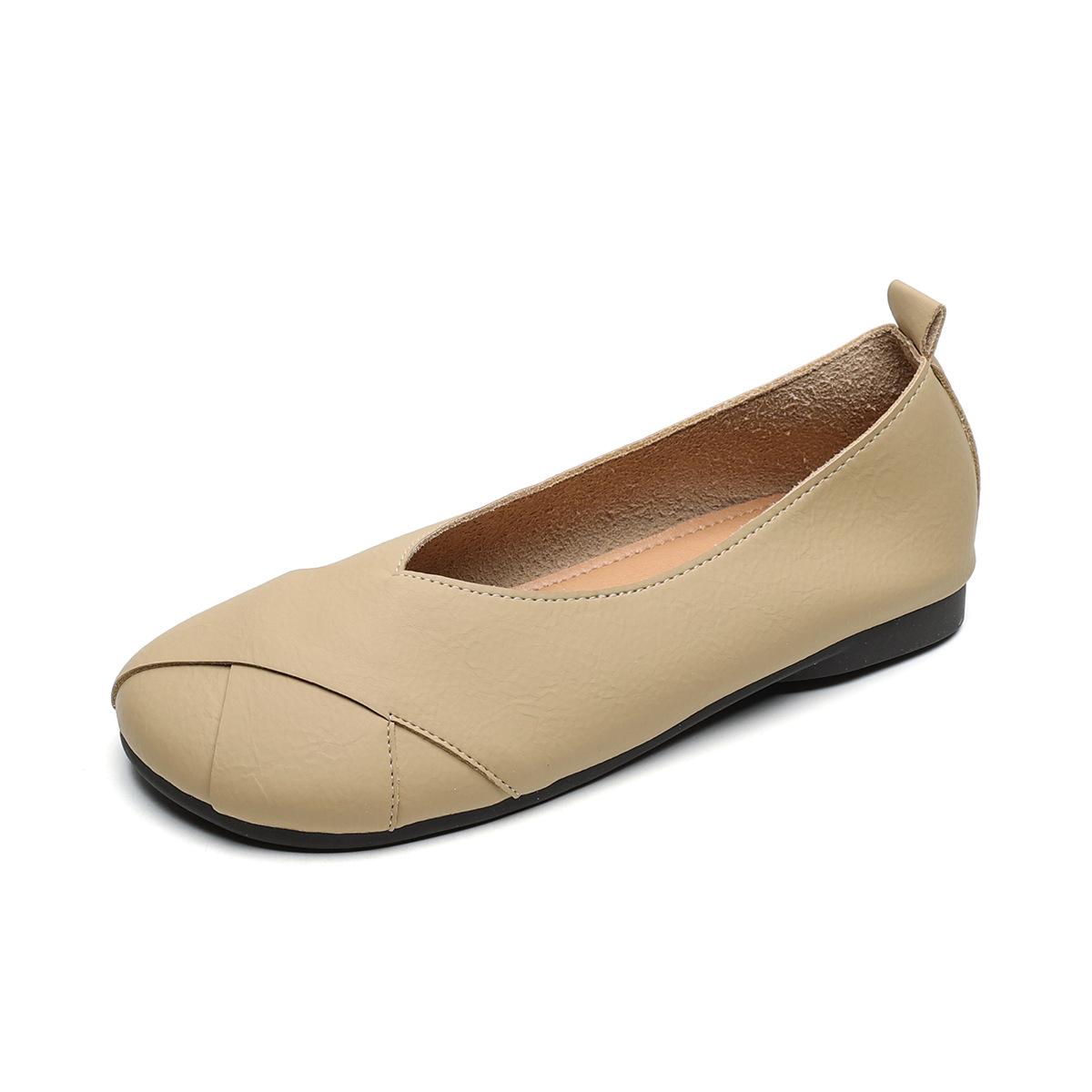 

- French round head single shoes women s flat bottom shallow mouth one pedal Doudou shoes soft sole 43 хаки