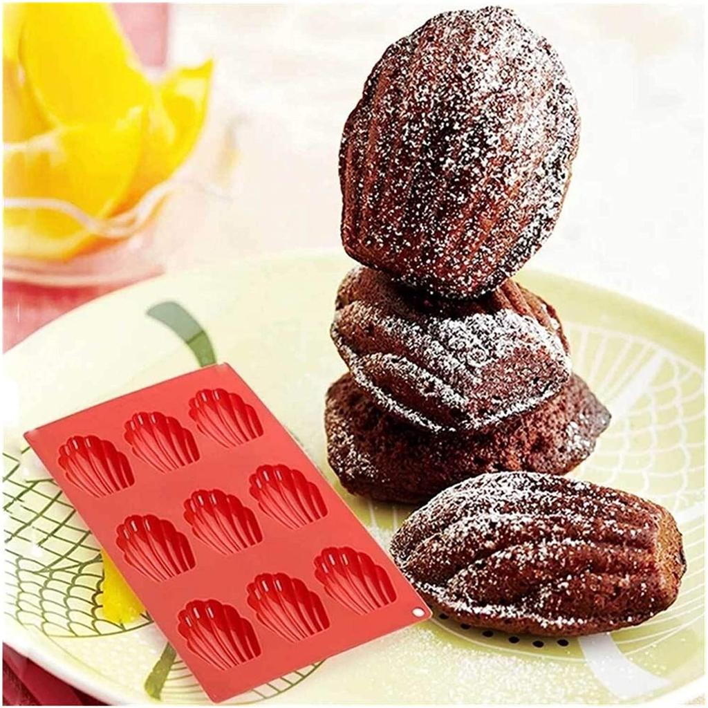2 Pack Silicone Cake Mold, 9 Compartment Baking Pan, Red Non-Stick Pastry Molds