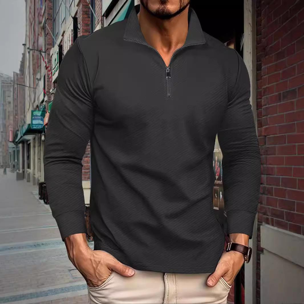 

Autumn New Twill Jacquard Polo Shirt Half Zip Long-sleeved Men s Sports Polo Shirt Men s Sweatshirt M темно-серого