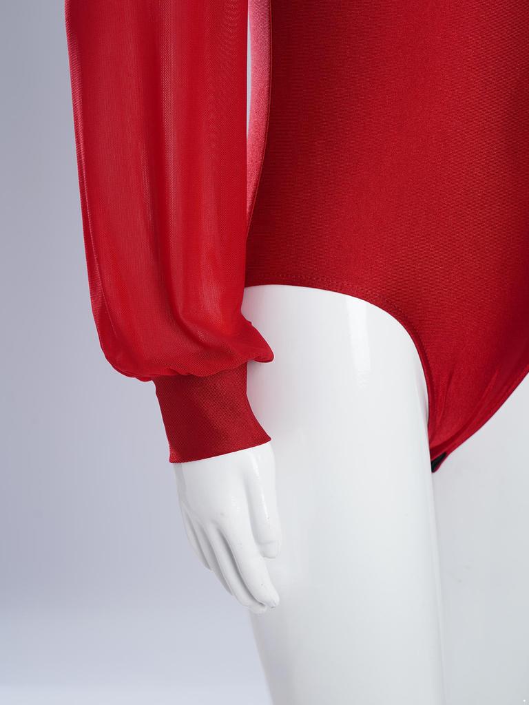 Jenter Ene Skulder Danse Drakotard Sceneopptredelseskostyme Mock Neck Langermet Rynket Nettoverlegg Bodysuit for Barn Gymnastikk