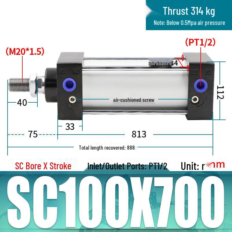 SC63 High Thrust Small Pneumatic Cylinder, Model SC40/50/80/100*125X150X200X500-S