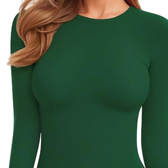 Long Sleeve Bodysuit for Women Casual Tummy Control Crew Neck Tops Fall Stretchy Basic Slim Fit Body Suit Tops