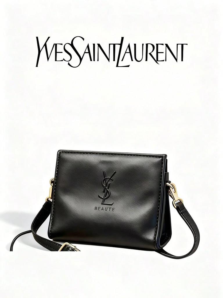 YSL-Retro Minimalist Handmade DIY Black Square Bag (Embossed Logo), Light Luxury Textured Single Shoulder/Crossbody Bag