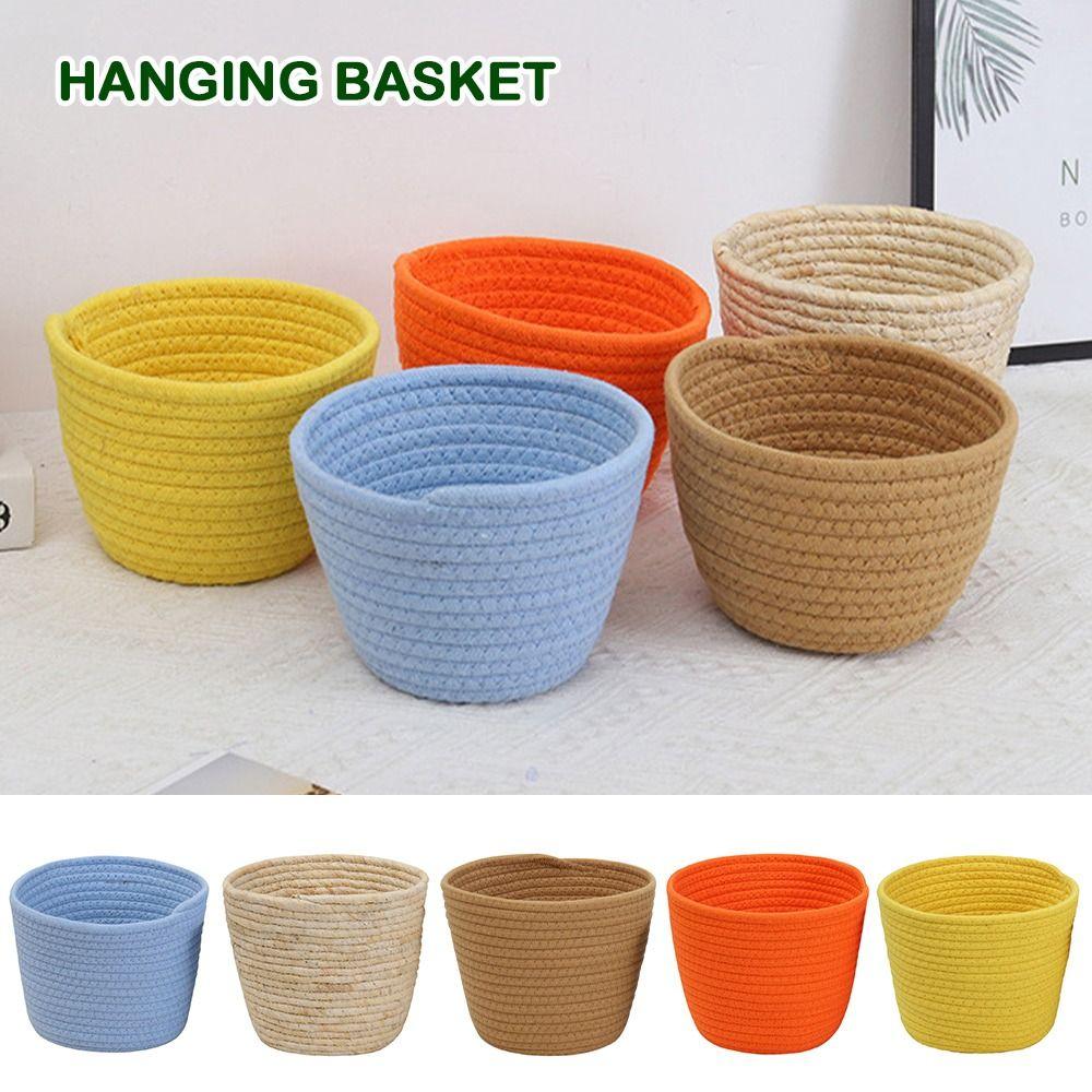 

Hand Woven Hanging Basket Cotton Rope Storage Basket Economic Mini Flower Pot Home 16x11cm бежевий