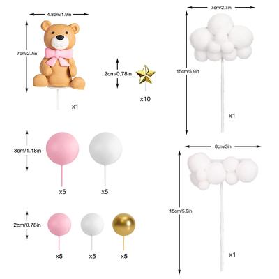 Set Decorațiuni Topper Tort Ursuleț de Pluș, Bile Ursuleț Decorare Tort pentru Băieți și Fete Petrecere Dezvăluire Gen Accesorii Baby Shower