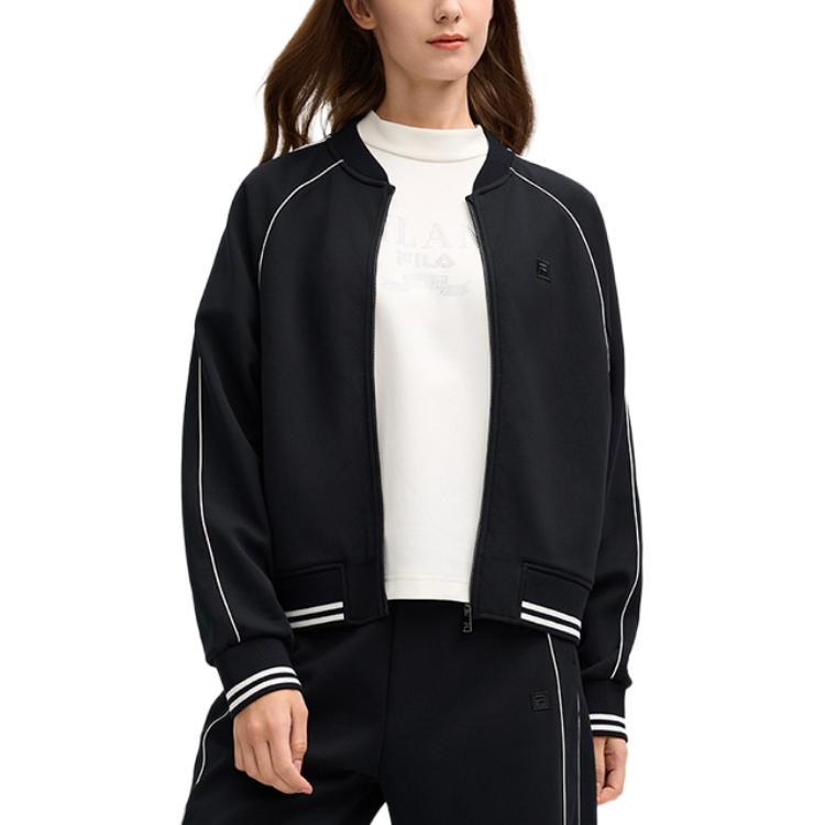 FILA Milano Series 2025 Q1 Casual Versatile Knitted Long Sleeve Jacket Women outerwear Black F11W515502FBK