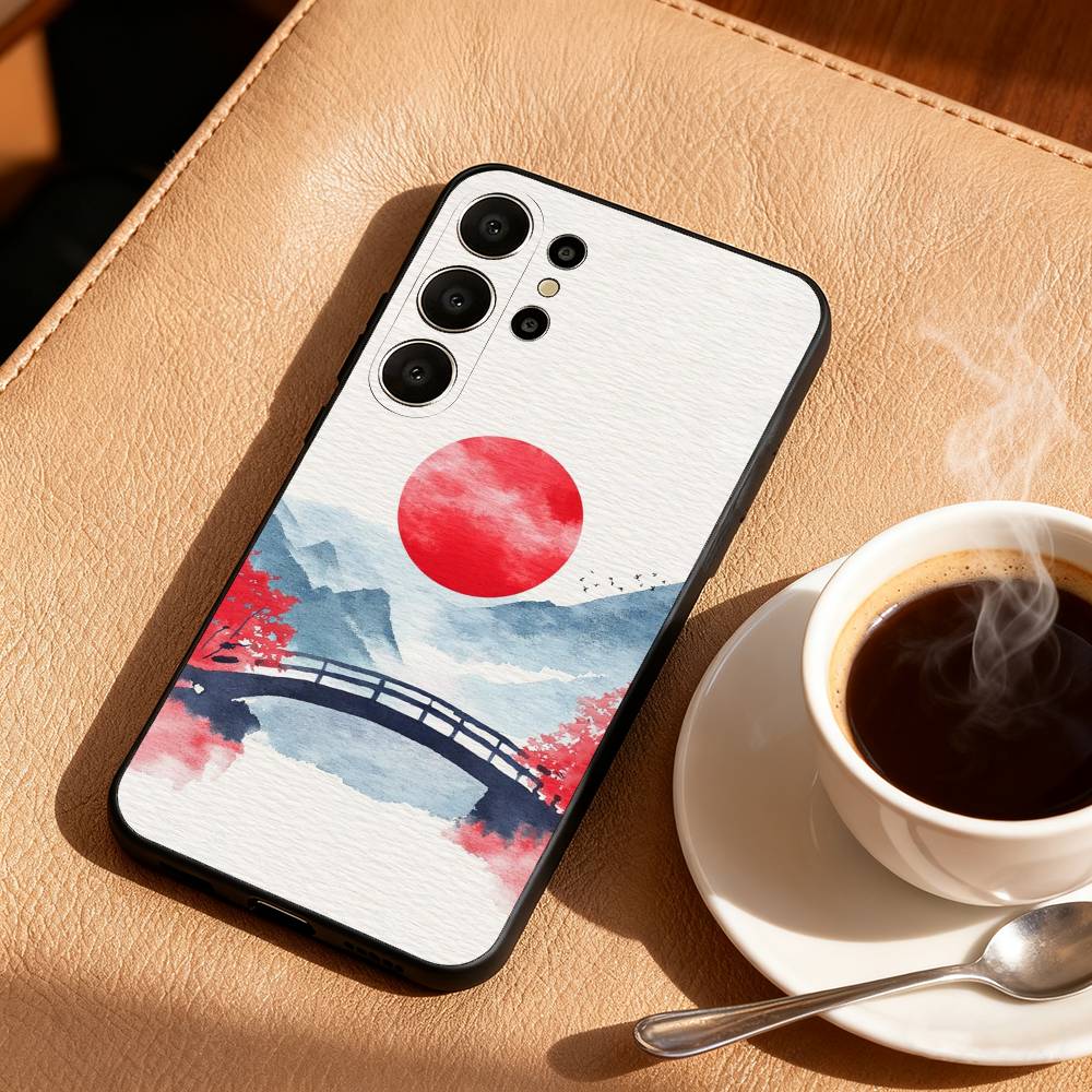 Japanese Landscape Art Elements Phone Case For Samsung S26,S25,24,23,22,30,21,10,9,Ultra,Plus,Lite,Black Soft Case