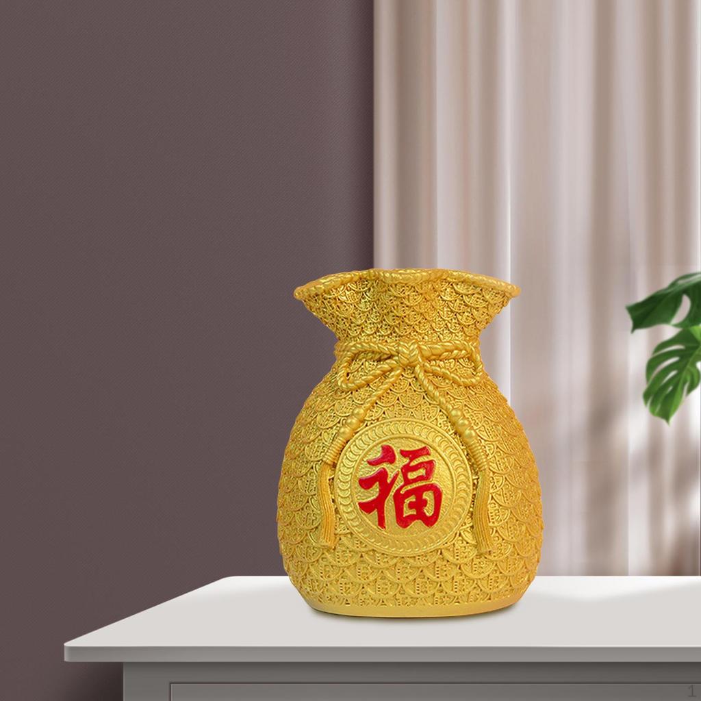 Chinese Flower Vase, Ornament Art Decorative Collectible Blessing Bag Shape Statue for Wedding Gifts