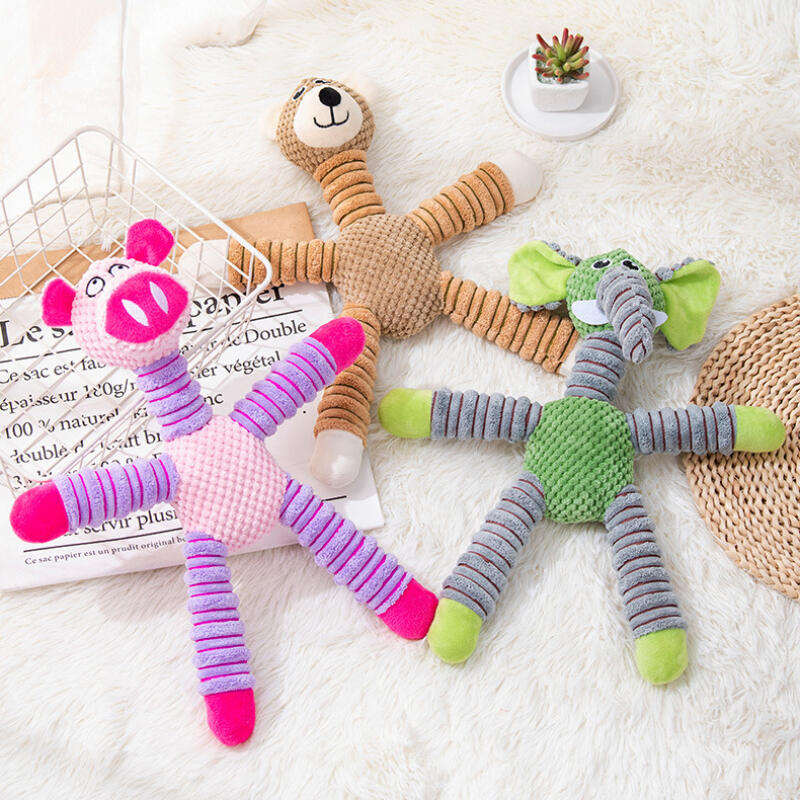 Durable Corn Fleece Animal Squeaky Toys for Dogs Chew Resistant Plush Elephant Bear Pig Pet Toys Interactive Play Biting Toys