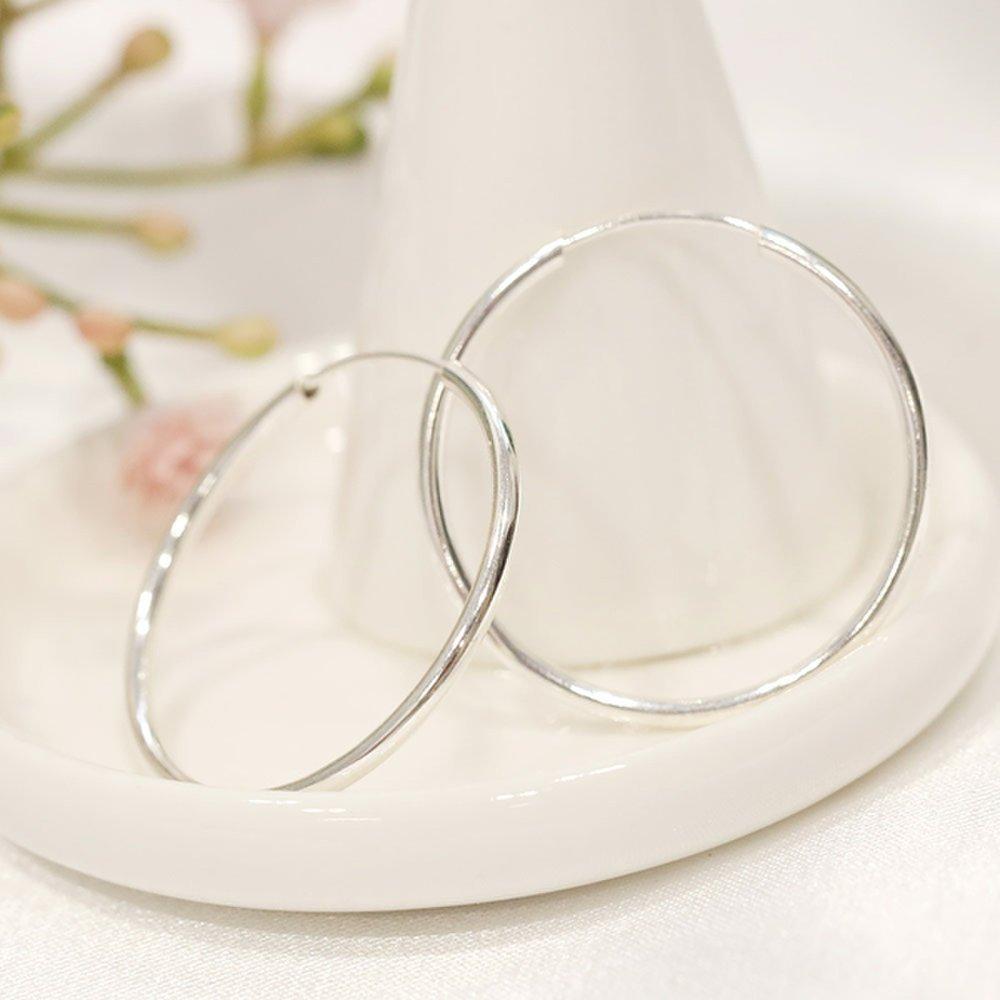 92.5 Sterling Silver Daily Simple Fashion Pipe Ring Silver Earrings 30mm