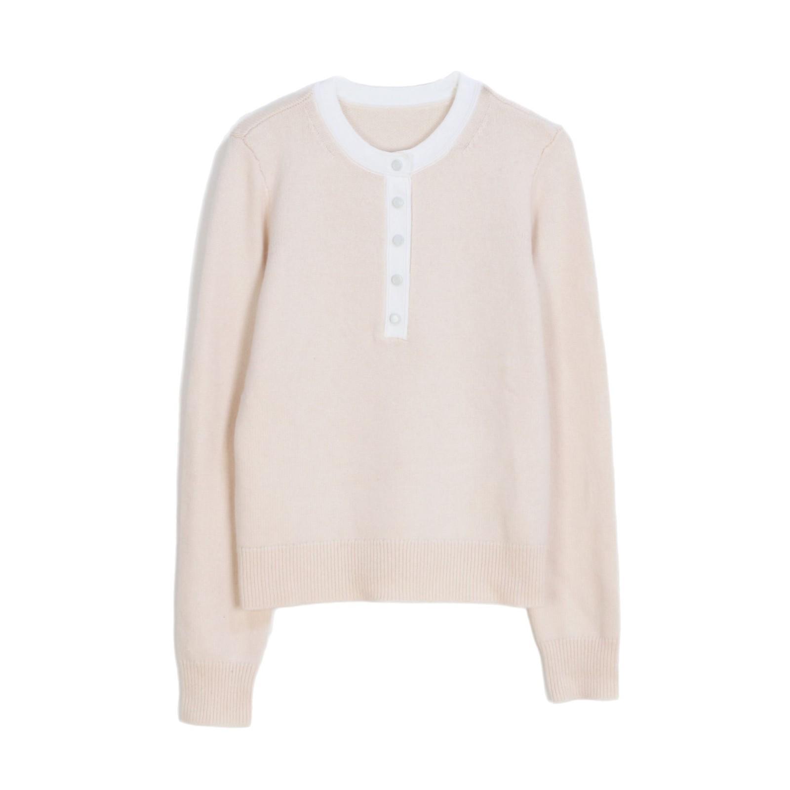 

Топ трикотажный с длинным рукавом в стиле французский шик из коллекции S Family: Минималистичная весенне-осенняя футболка с круглым вырезом Small