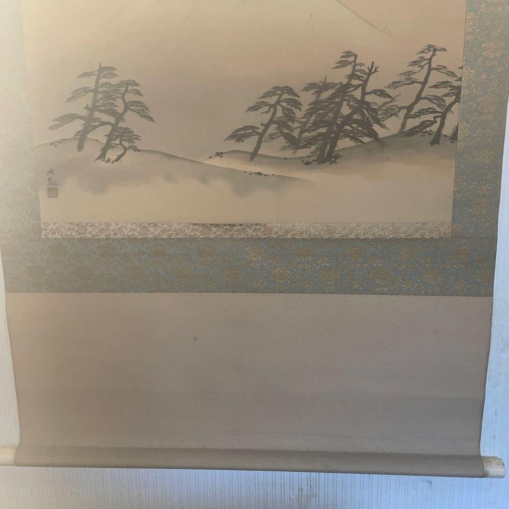 Used Hanging Scroll, Mt. Fuji, Pine Tree, Landscape Painting, Lucky Charm, Japanese Room, Interior Decoration